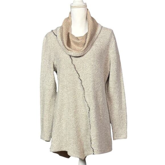 Ali Miles Sweater Size Large Beige Cowl Neck Artsy Lagenlook Neutral Minimalist - Picture 1 of 10